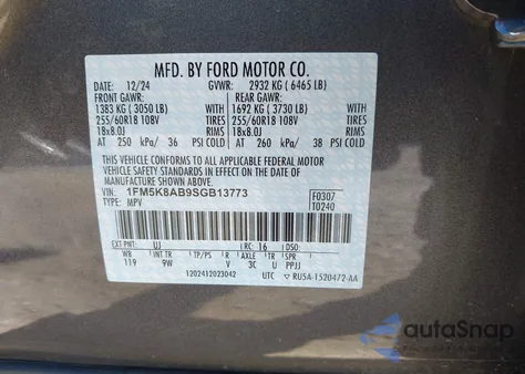 2025 Ford Police Interceptor z USA, uszkodzony, nr VIN 1FM5K8AB9SGB13773